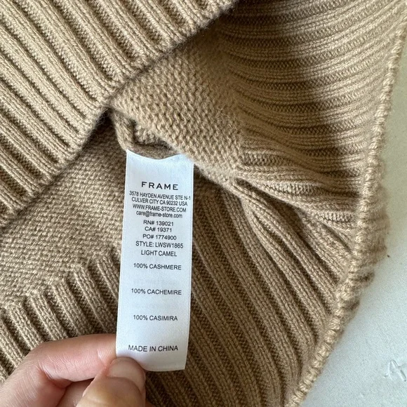 Frame XS Camel Tan Oversized Cashmere Crew Sweater
